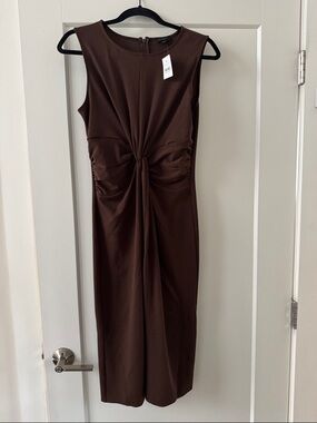 Ann Taylor Factory Brown Sleeveless Twist-Front Midi Dress